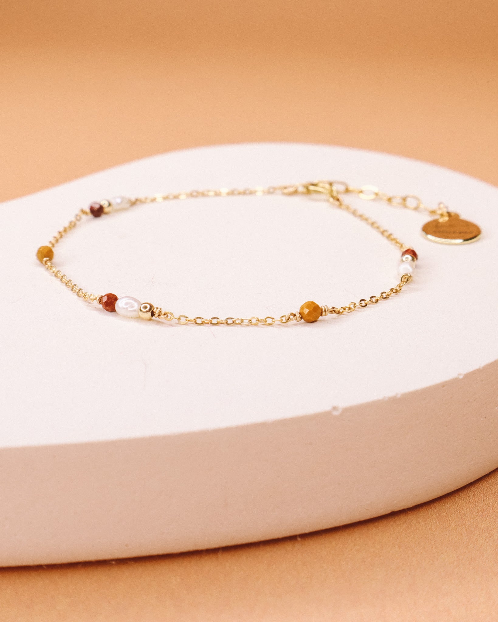 Pesaro - Bracelet femme chaine incrusté perle de culture jaspe mokaite