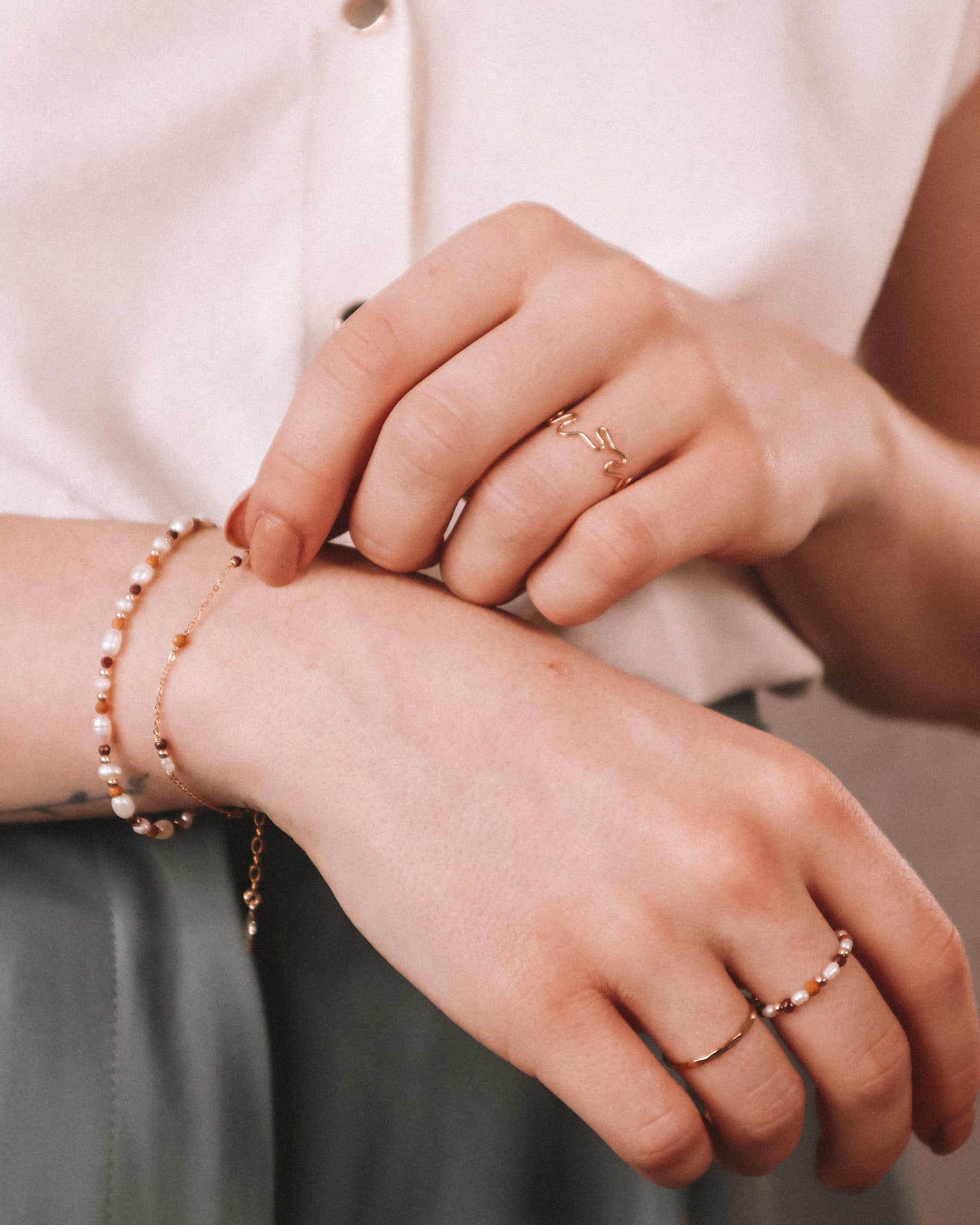 Pesaro - Bracelet femme chaine incrusté perle de culture jaspe mokaite