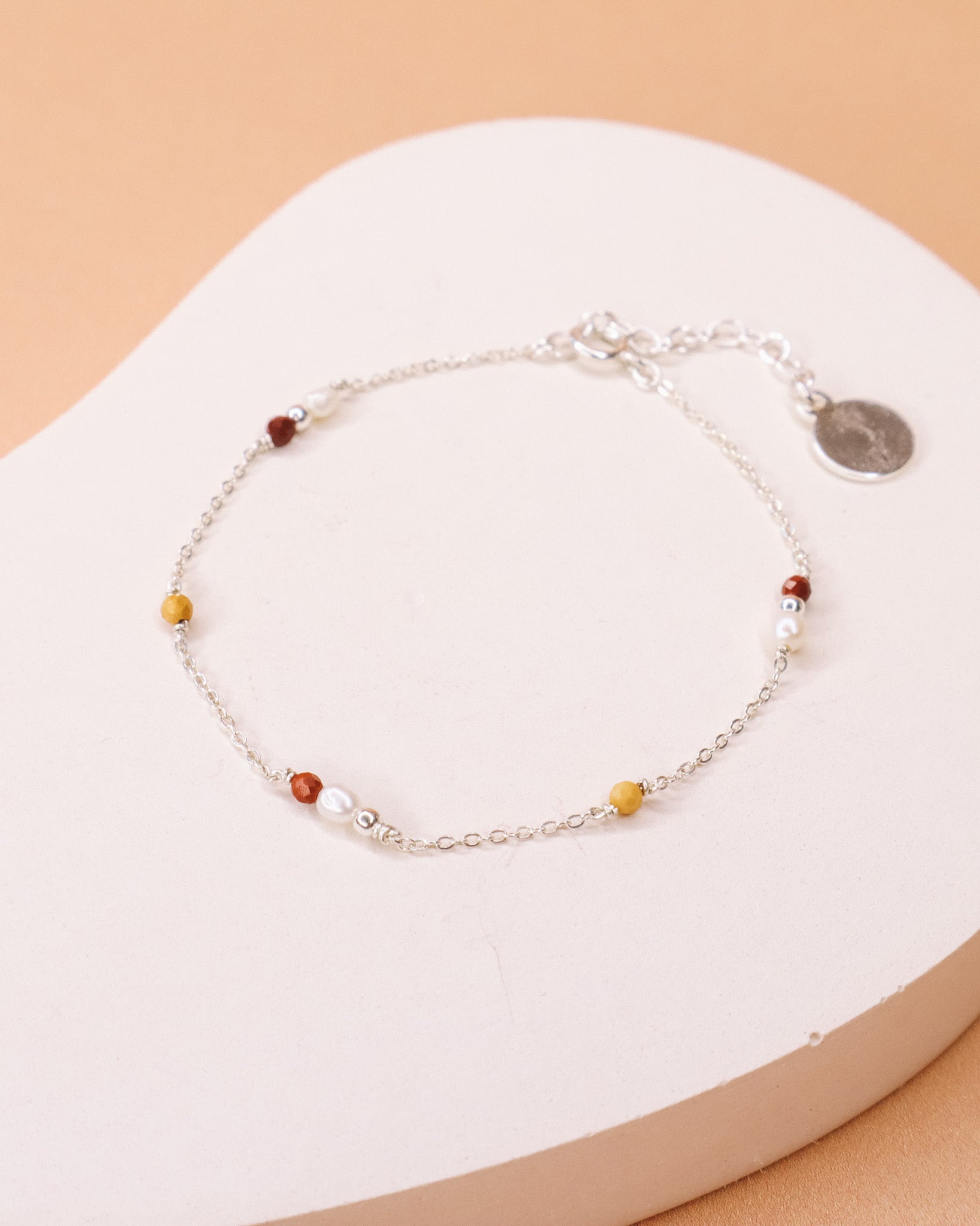Pesaro - Bracelet femme chaine incrusté perle de culture jaspe mokaite
