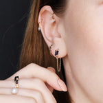 Ravia bleu - Boucles d'oreilles puces chainettes saphir bleu or ou argent