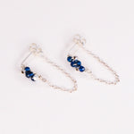 Ravia bleu - Boucles d'oreilles puces chainettes saphir bleu or ou argent