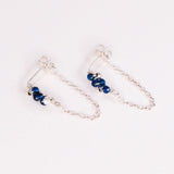 Ravia bleu - Boucles d'oreilles puces chainettes saphir bleu or ou argent
