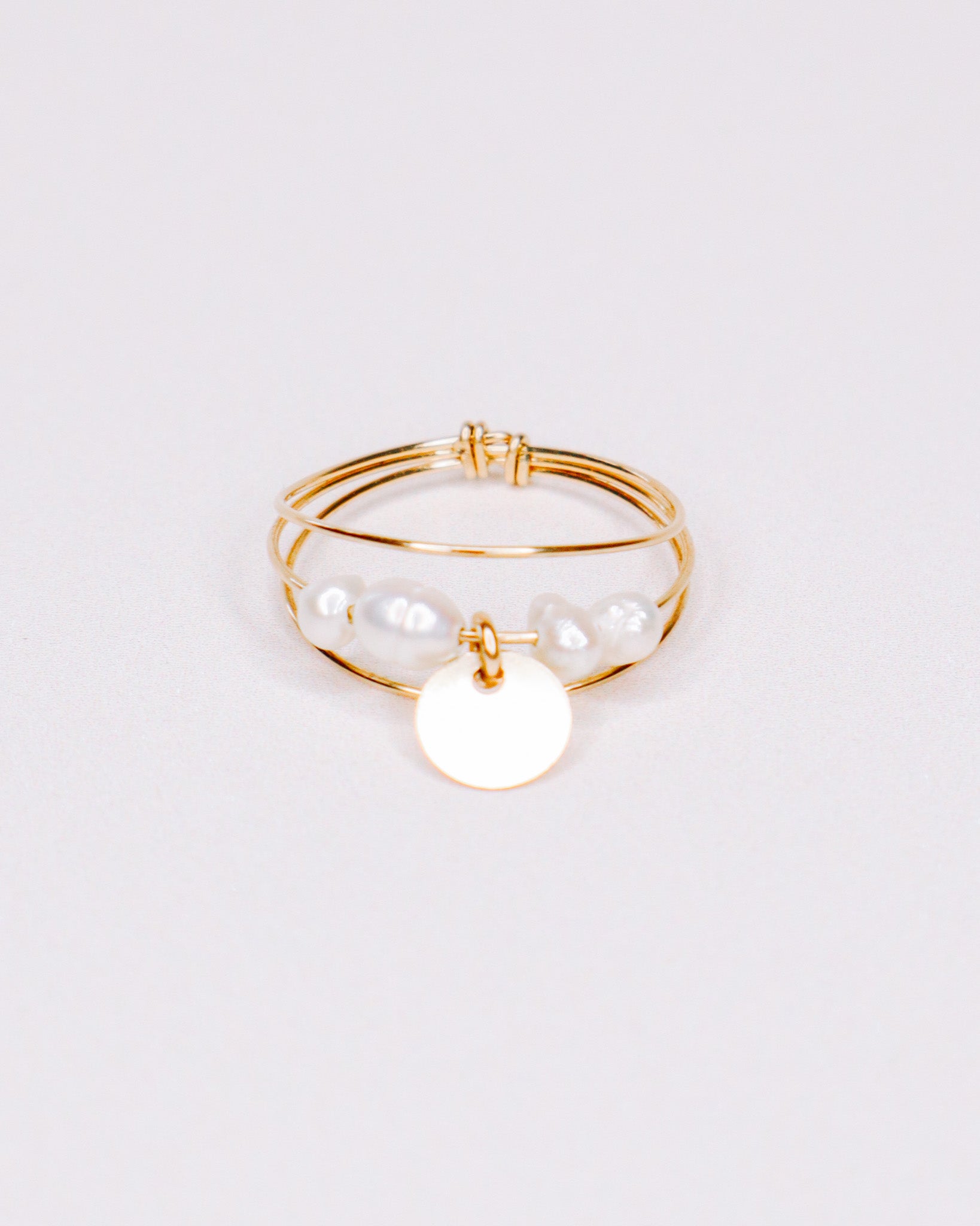 Rosa - Bague multirangs avec sequin mobile perle de culture blanche or ou argent