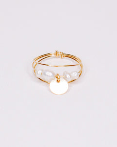 Rosa - Bague multirangs avec sequin mobile perle de culture blanche or ou argent