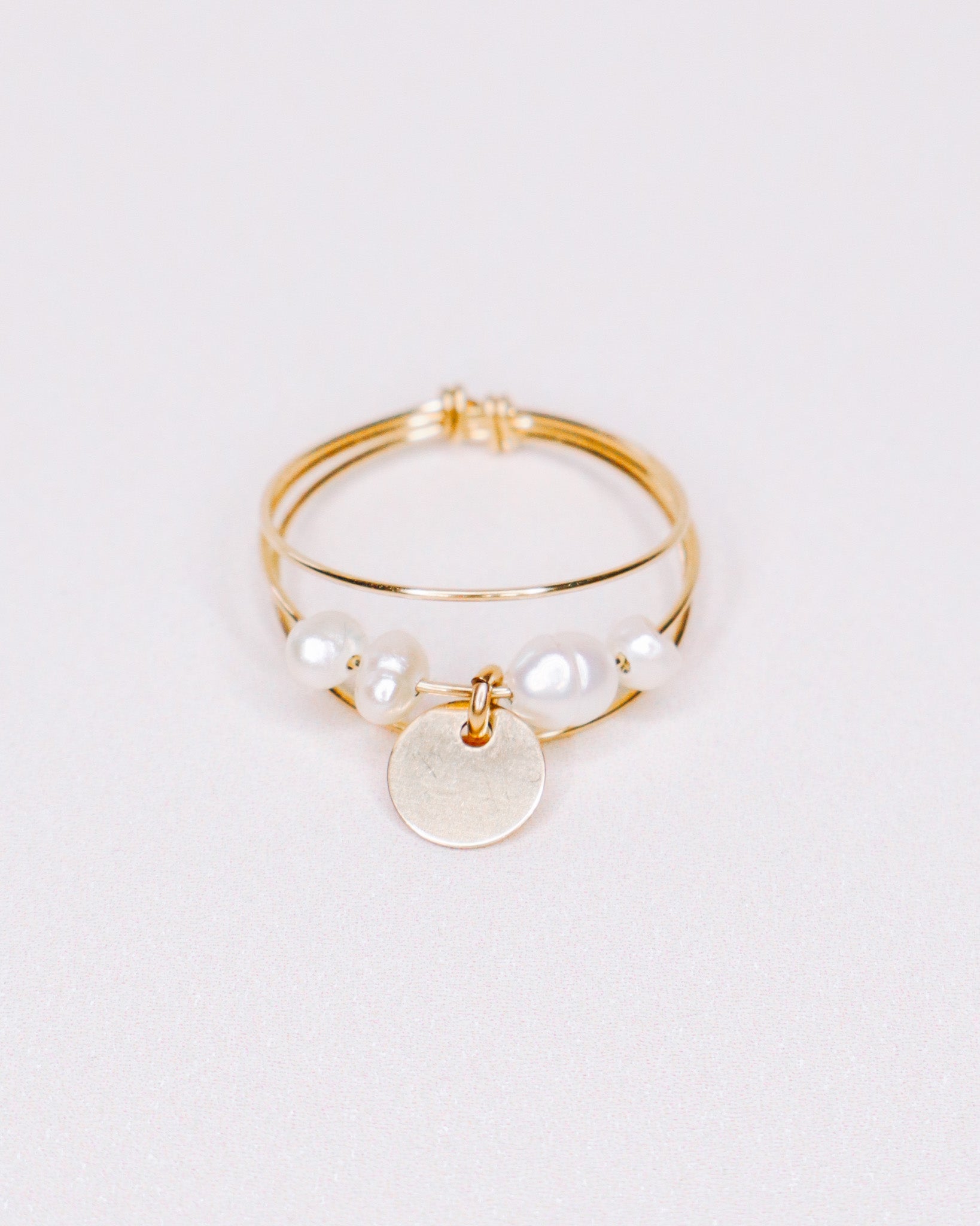 Rosa - Bague multirangs avec sequin mobile perle de culture blanche or ou argent