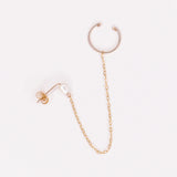 Tambora - faux piercing puces d'oreilles chaine perle de culture or argent