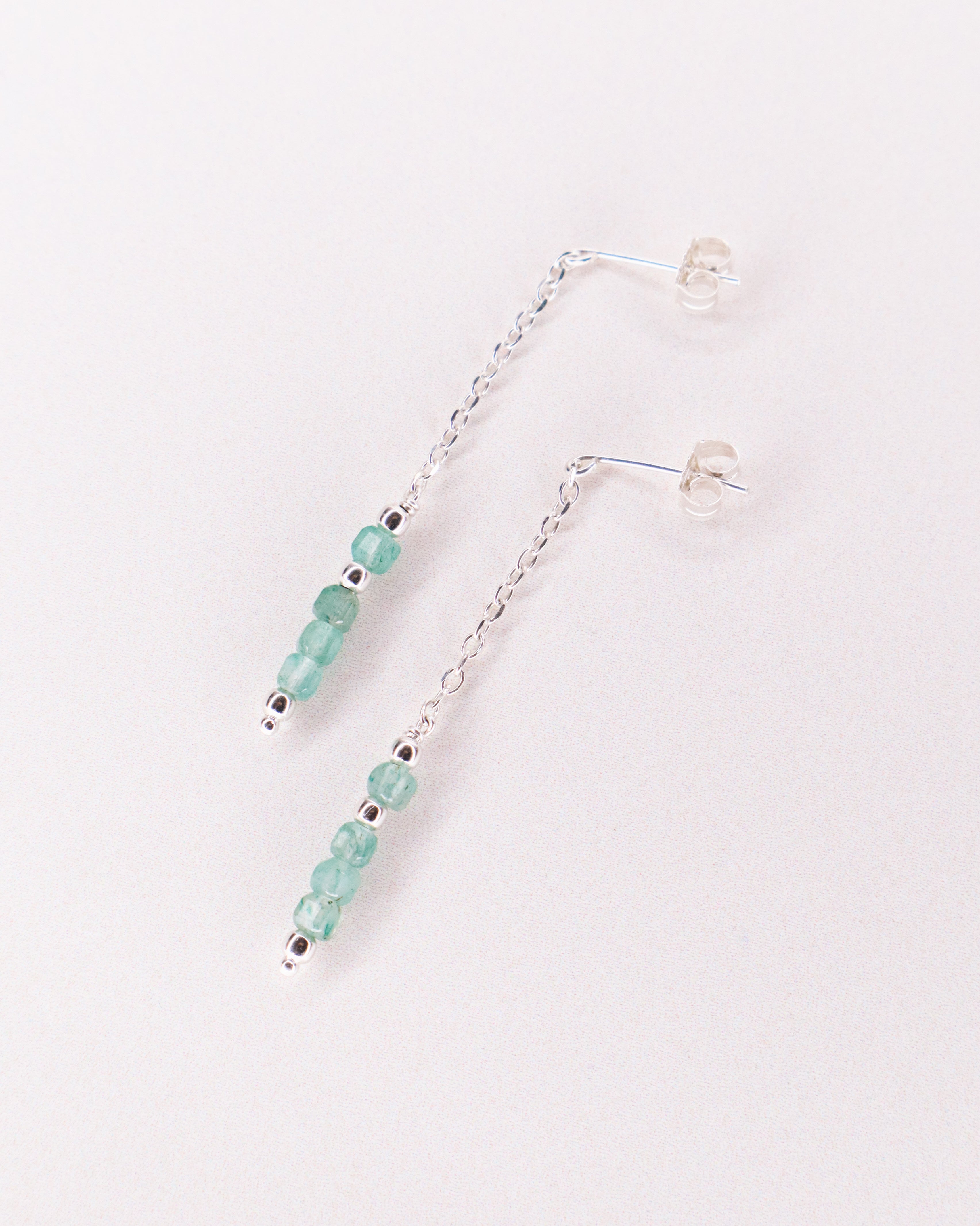 Taravo vert - Boucles d'oreilles puces chainettes aventurine verte or ou argent