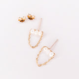 Veore blanc - Boucles d'oreilles puces chainettes perles de culture or ou argent