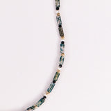 Yezidis vert - Collier court pierres homme agate mousse verte or argent