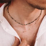 Yezidis vert - Collier court pierres homme agate mousse verte or argent