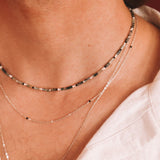 Yezidis vert - Collier court pierres homme agate mousse verte or argent