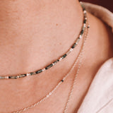Yezidis vert - Collier court pierres homme agate mousse verte or argent