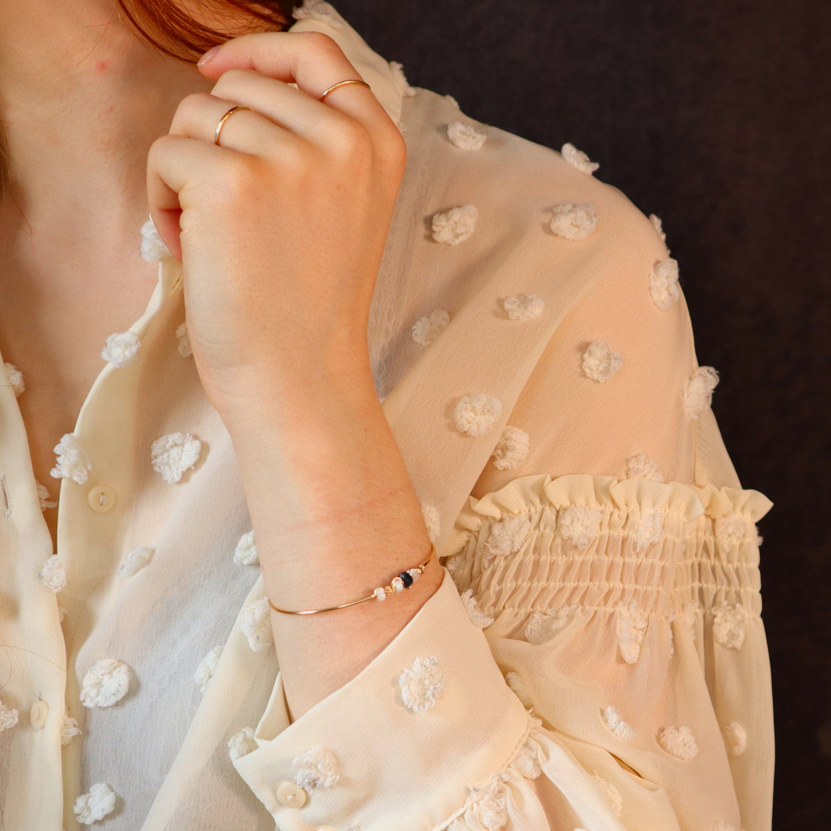 Ariane - Bracelet jonc femme nacre agate mousse or argent