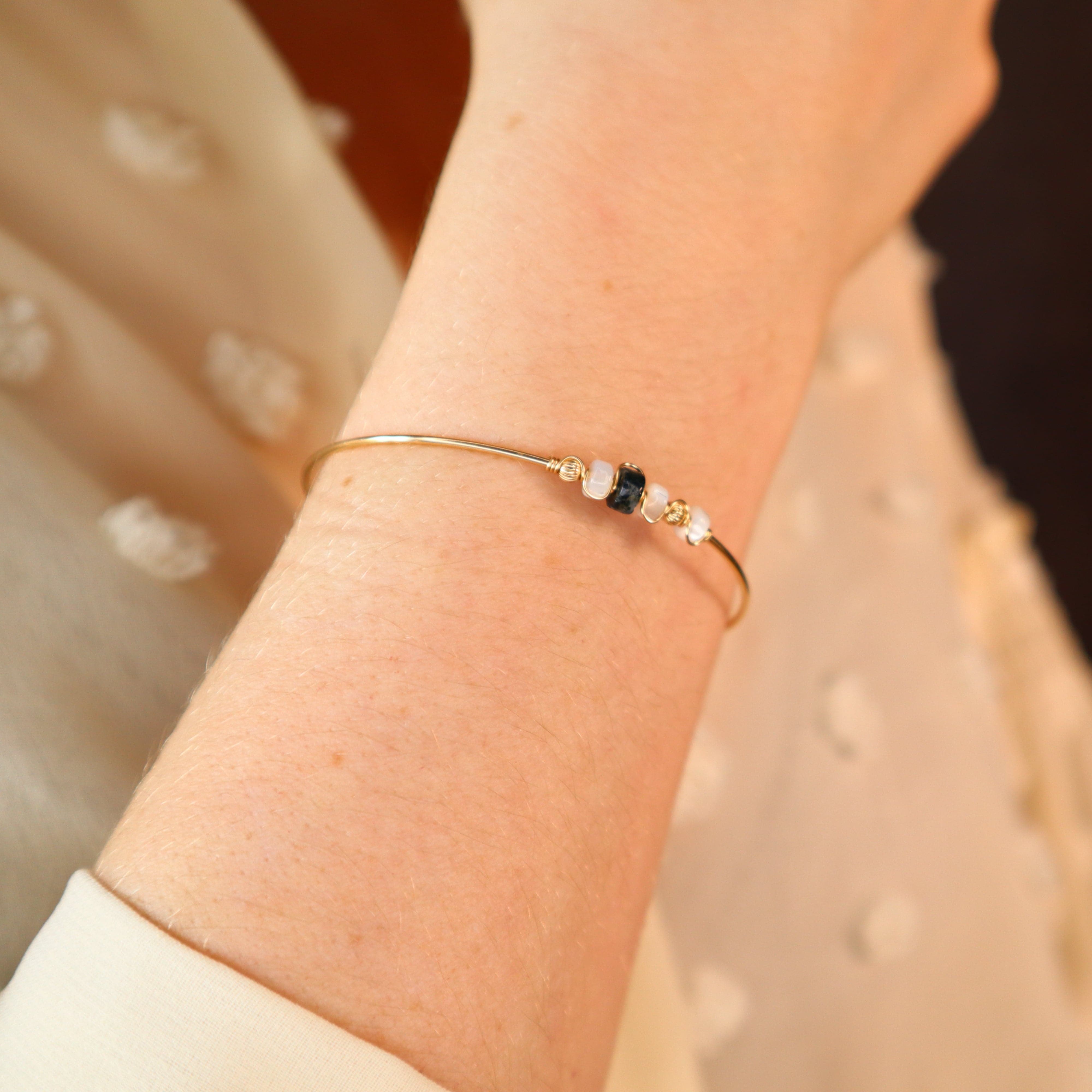Ariane - Bracelet jonc femme nacre agate mousse or argent