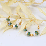 Olympe - Boucles d'oreilles femme creoles nacre agate mousse or argent