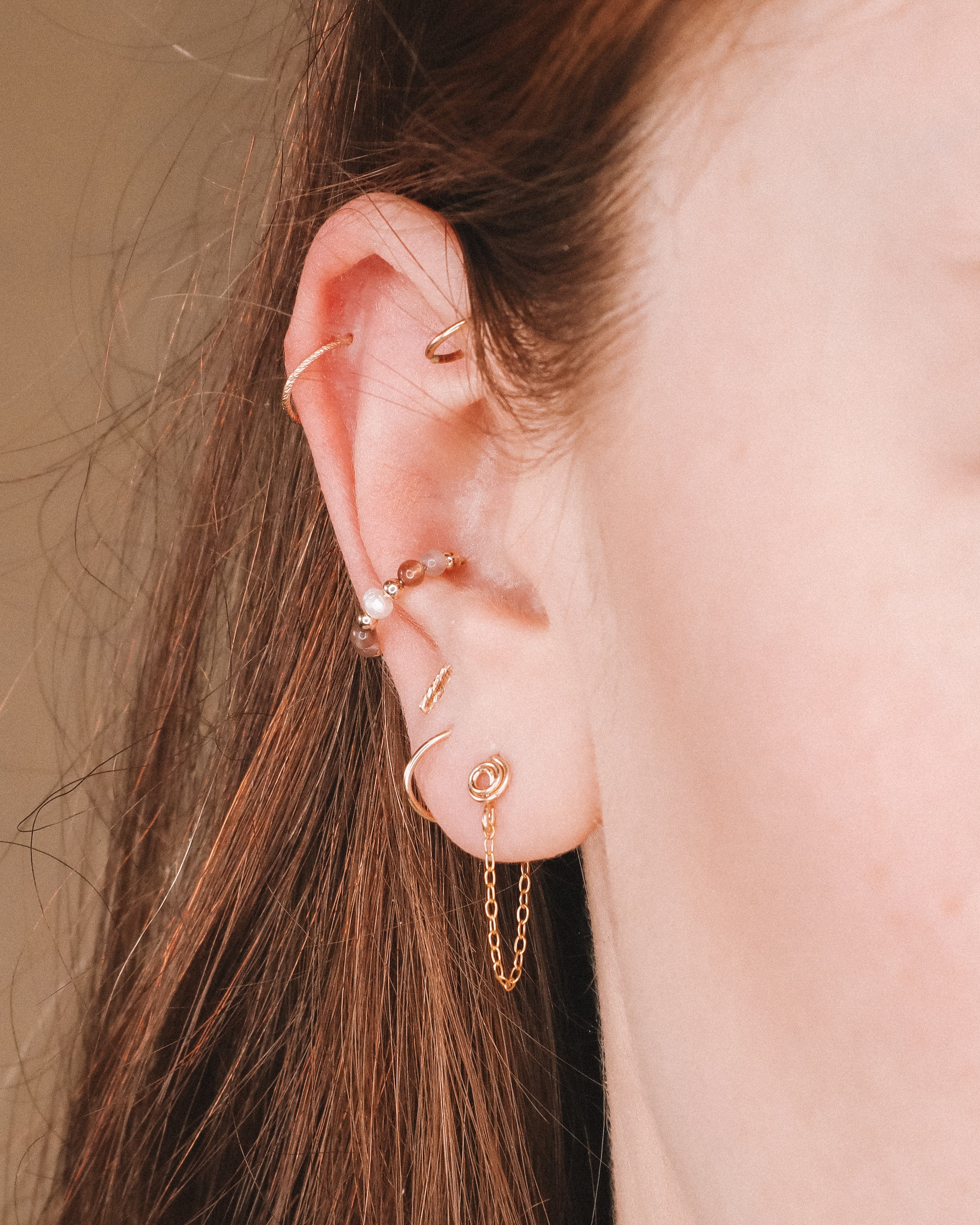 Agde - faux piercing femme pierres agate or ou argent 