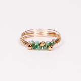 Andrea vert - Bague multirangs pierres precieuses d'emeraude verte or ou argent 