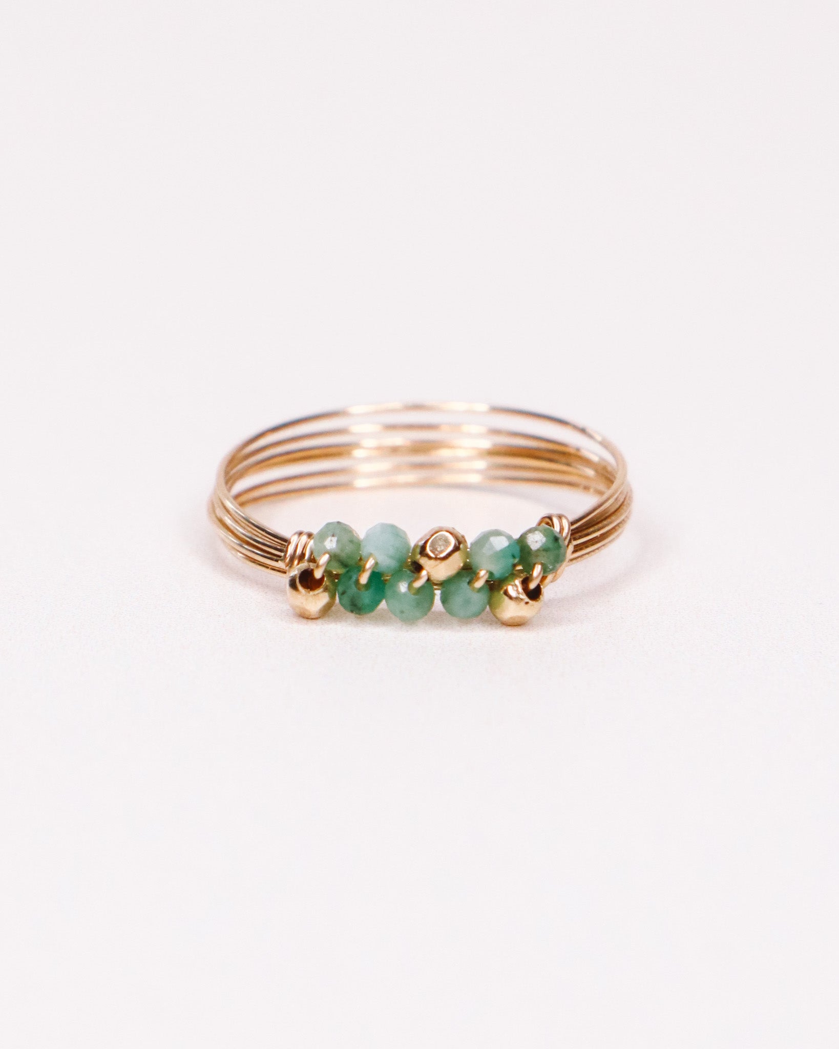 Andrea vert - Bague multirangs pierres precieuses d'emeraude verte or ou argent 