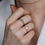 Andrea vert - Bague multirangs pierres precieuses d'emeraude verte or ou argent 