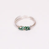 Andrea vert - Bague multirangs pierres precieuses d'emeraude verte or ou argent 