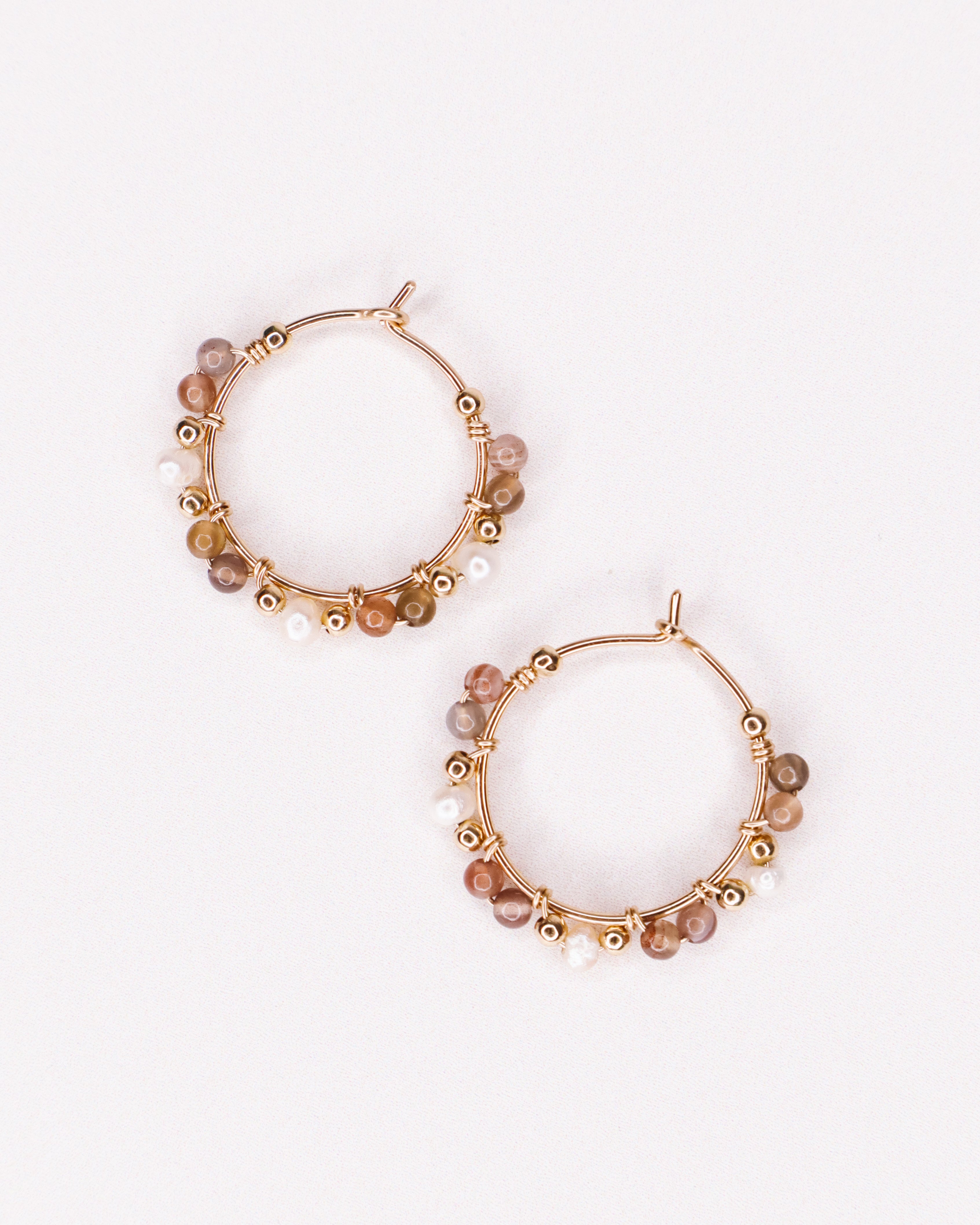 Asmara - Boucles d'oreilles creoles femme perles de culture agate or argent 