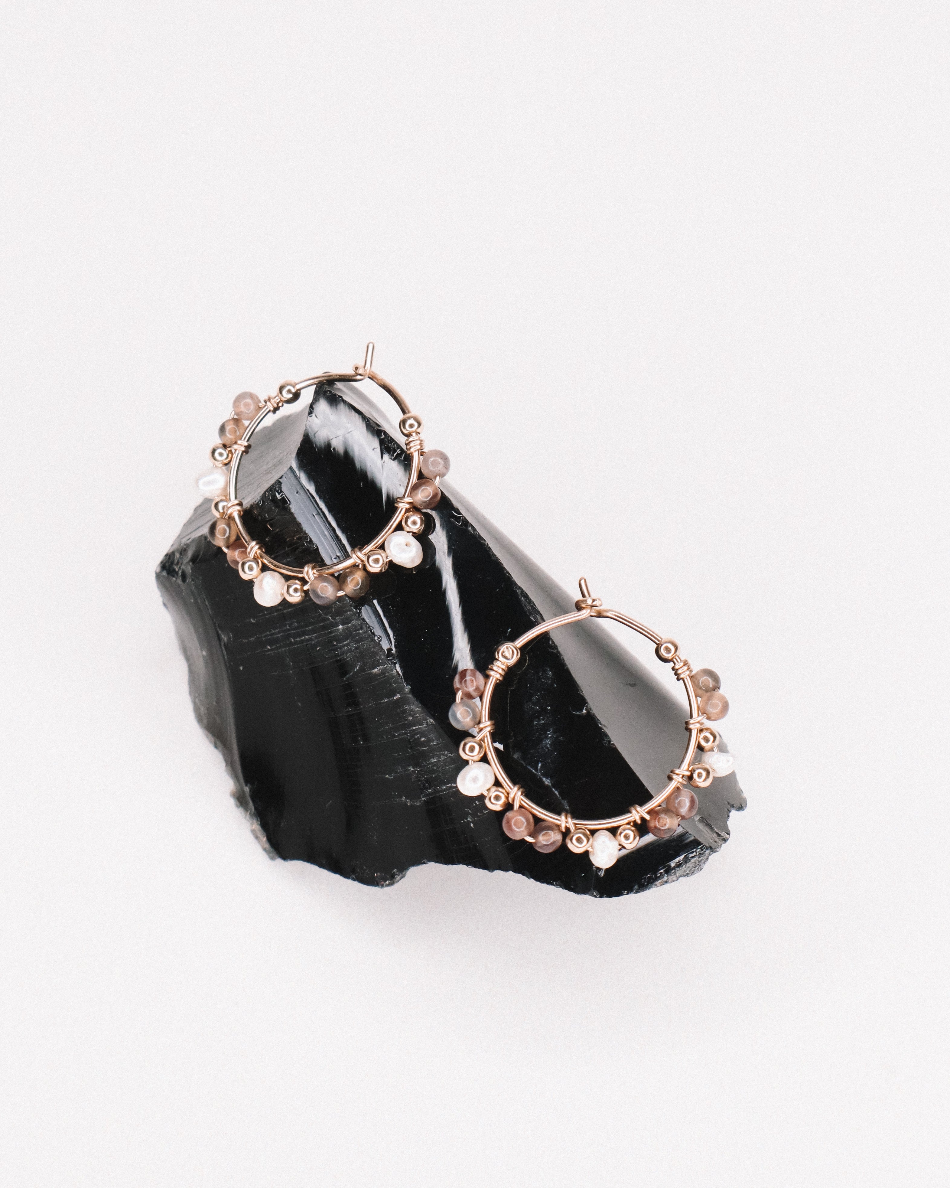 Asmara - Boucles d'oreilles creoles femme perles de culture agate or argent 