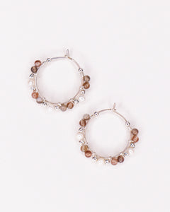 Asmara - Boucles d'oreilles creoles femme perles de culture agate or argent 
