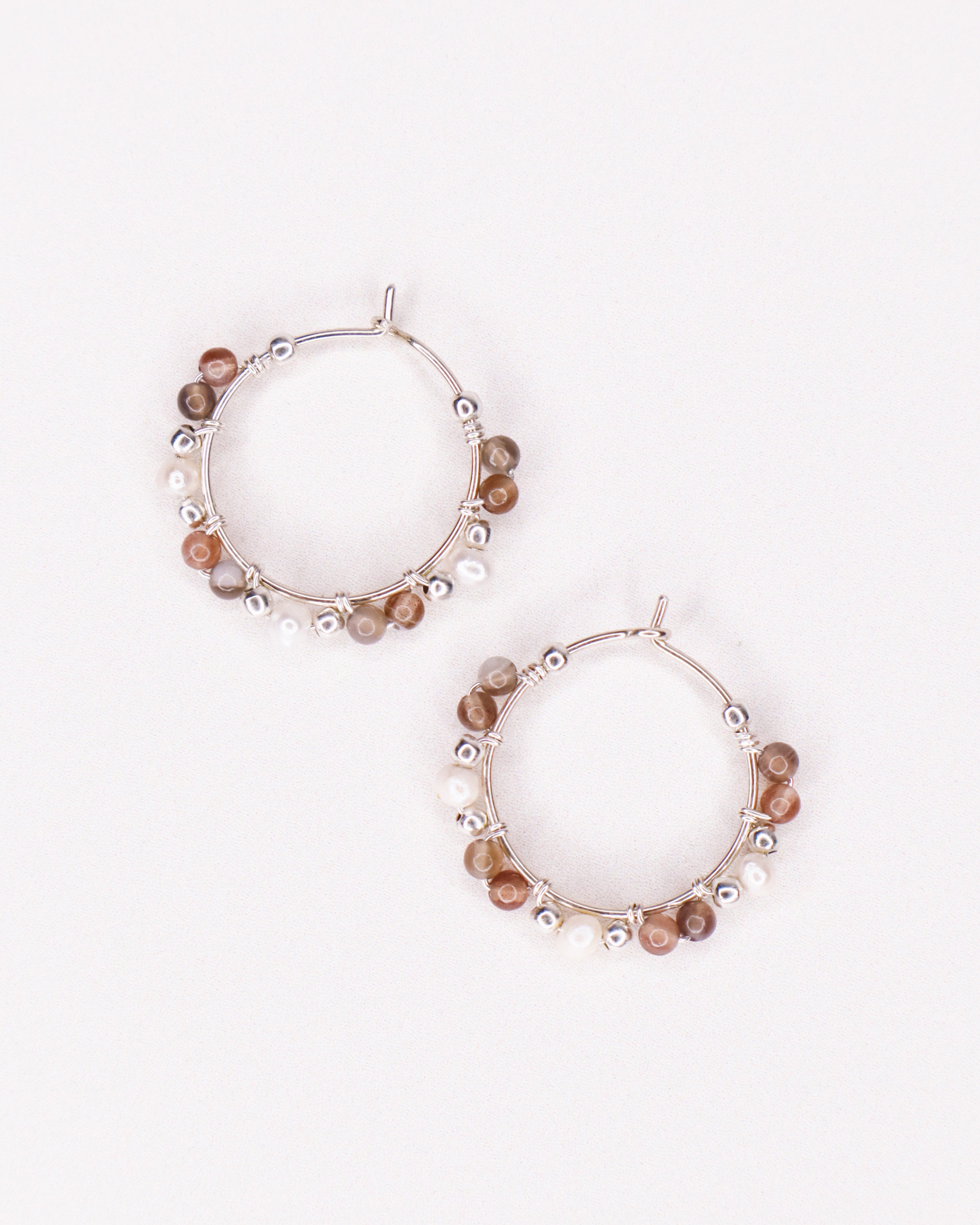 Asmara - Boucles d'oreilles creoles femme perles de culture agate or argent 
