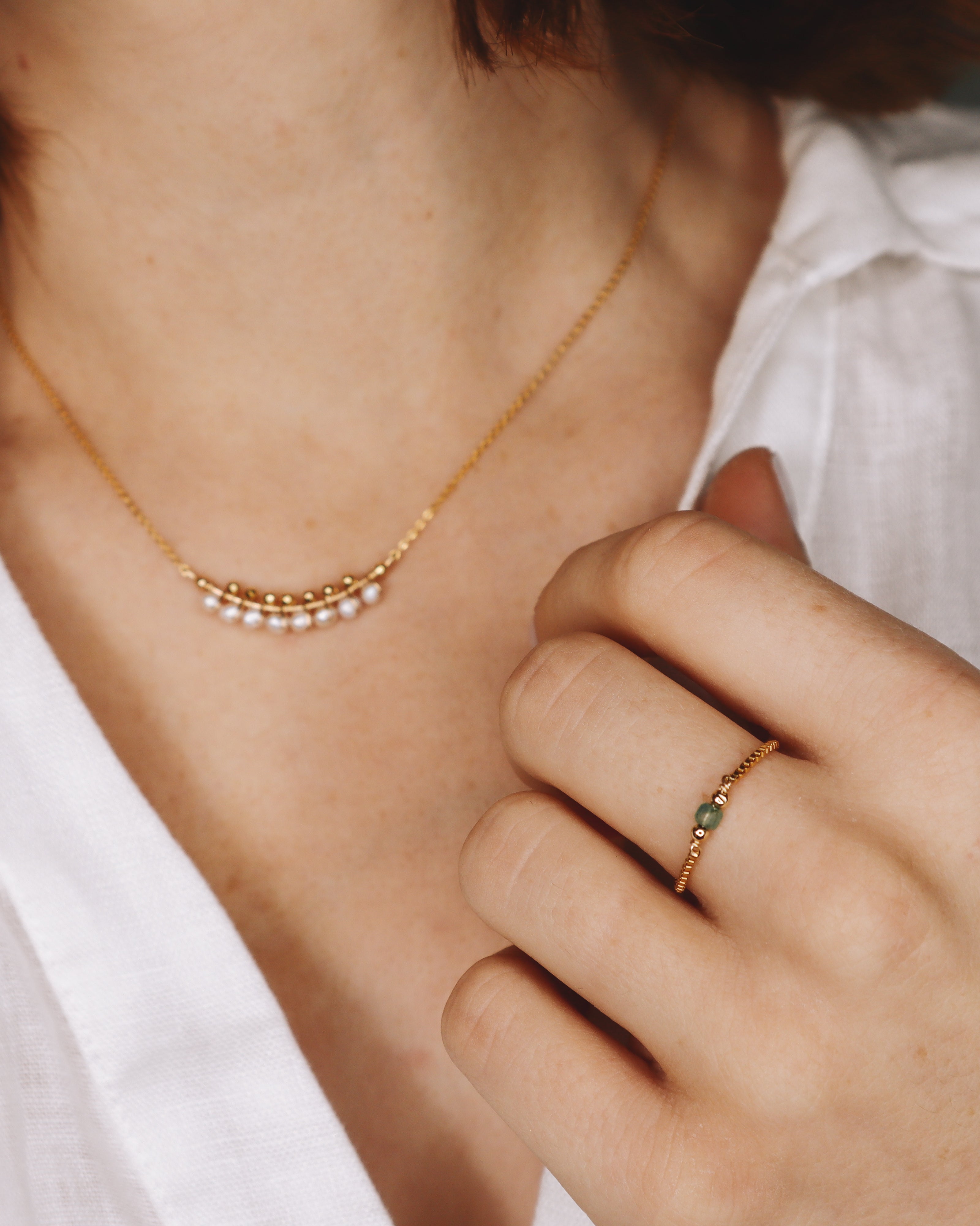 Aulne blanc - Collier femme tissage perles de culture or ou argent 