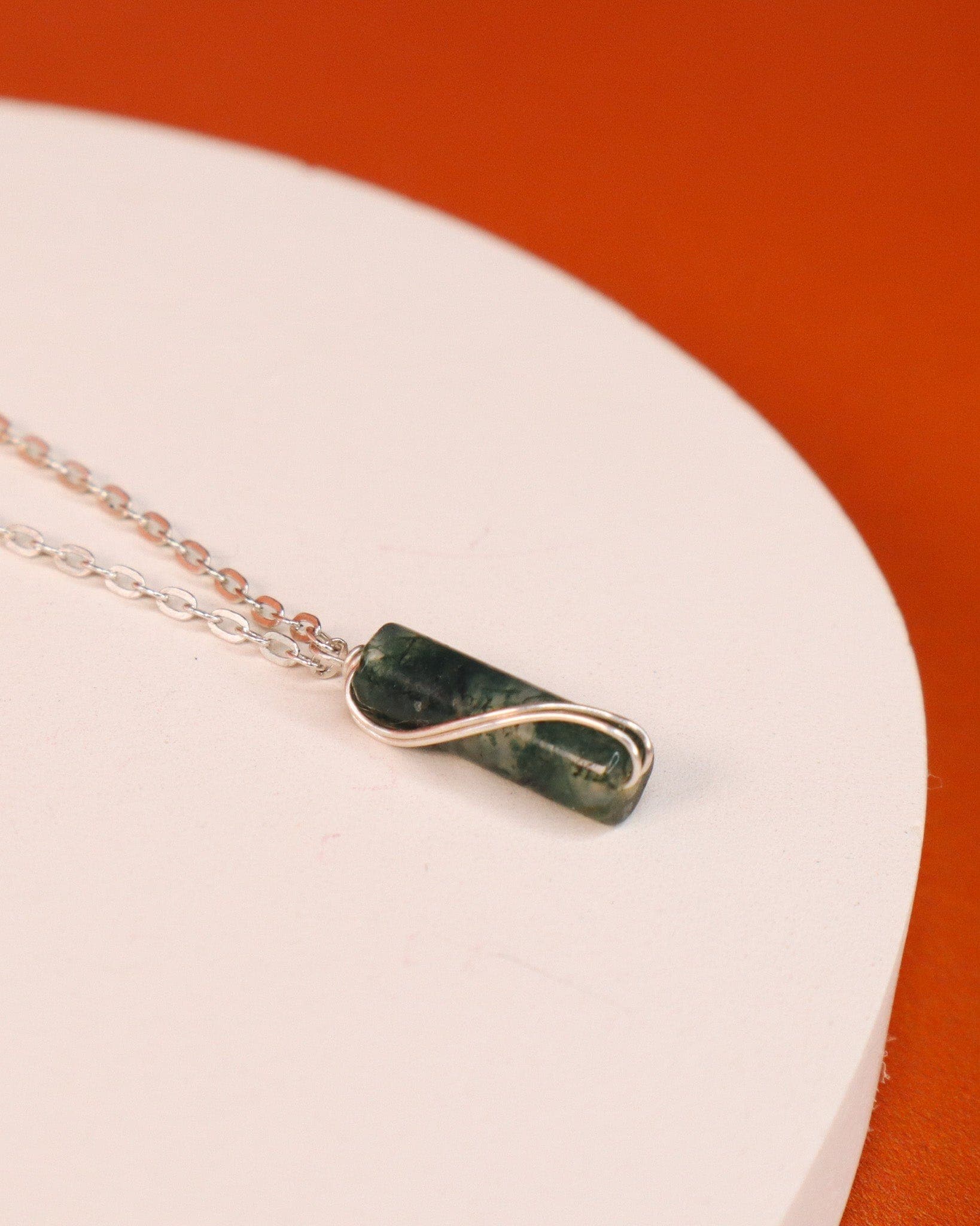 Azeris - Collier pendentif homme pierre agate mousse verte or ou argent 