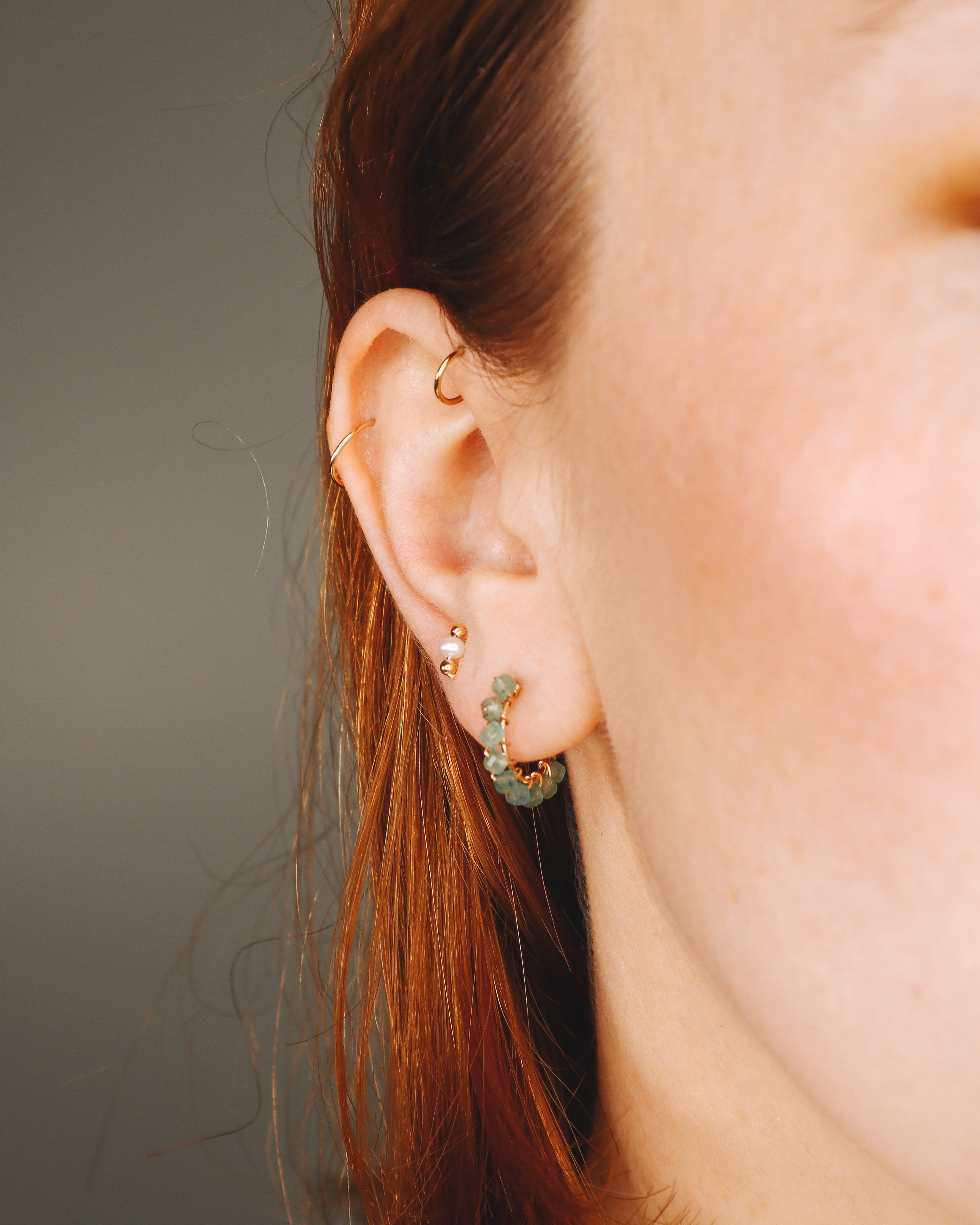 Beaume vert - Boucles d'oreilles creoles aventurine verte or ou argent 