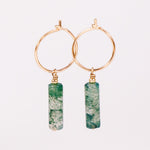 Betula - Boucles d'oreilles creoles pampilles agate mousse verte or ou argent 