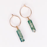 Betula - Boucles d'oreilles creoles pampilles agate mousse verte or ou argent 