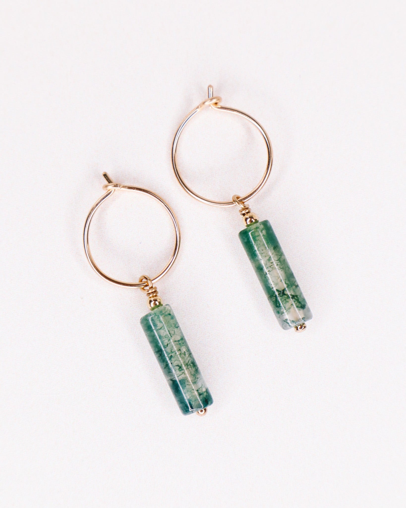 Betula - Boucles d'oreilles creoles pampilles agate mousse verte or ou argent 