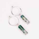 Betula - Boucles d'oreilles creoles pampilles agate mousse verte or ou argent 
