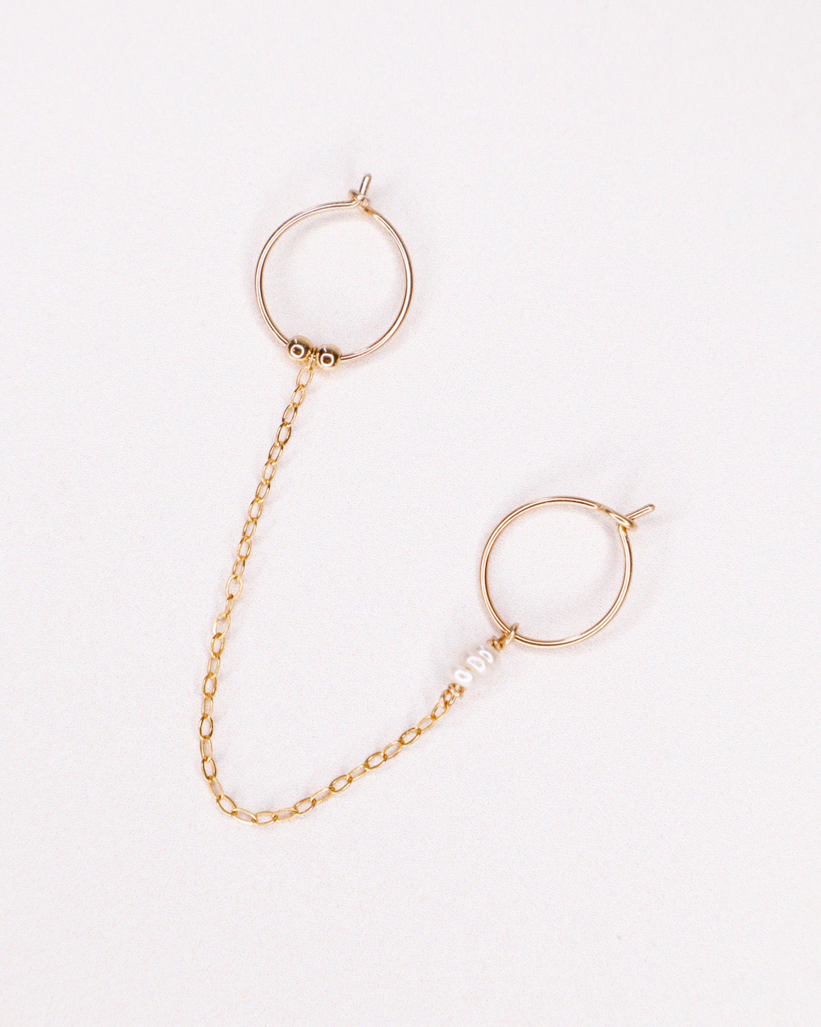 Certosa - Piercing boucles d'oreilles créoles jumelles chaine perle de culture or argent 