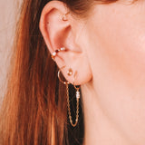 Certosa - Piercing boucles d'oreilles créoles jumelles chaine perle de culture or argent 