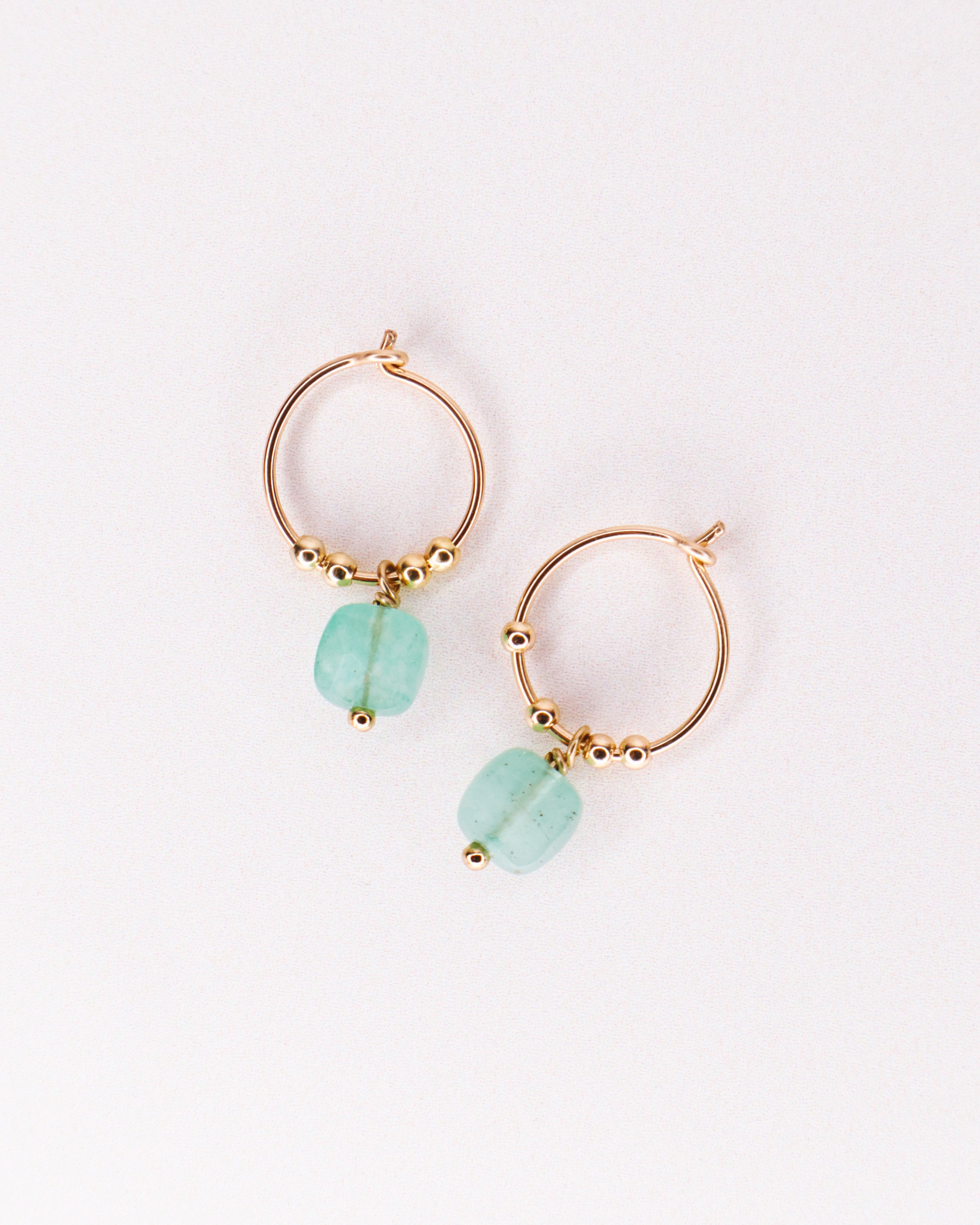 Fango vert - Boucles d'oreilles creoles pampilles aventurine verte or ou argent 
