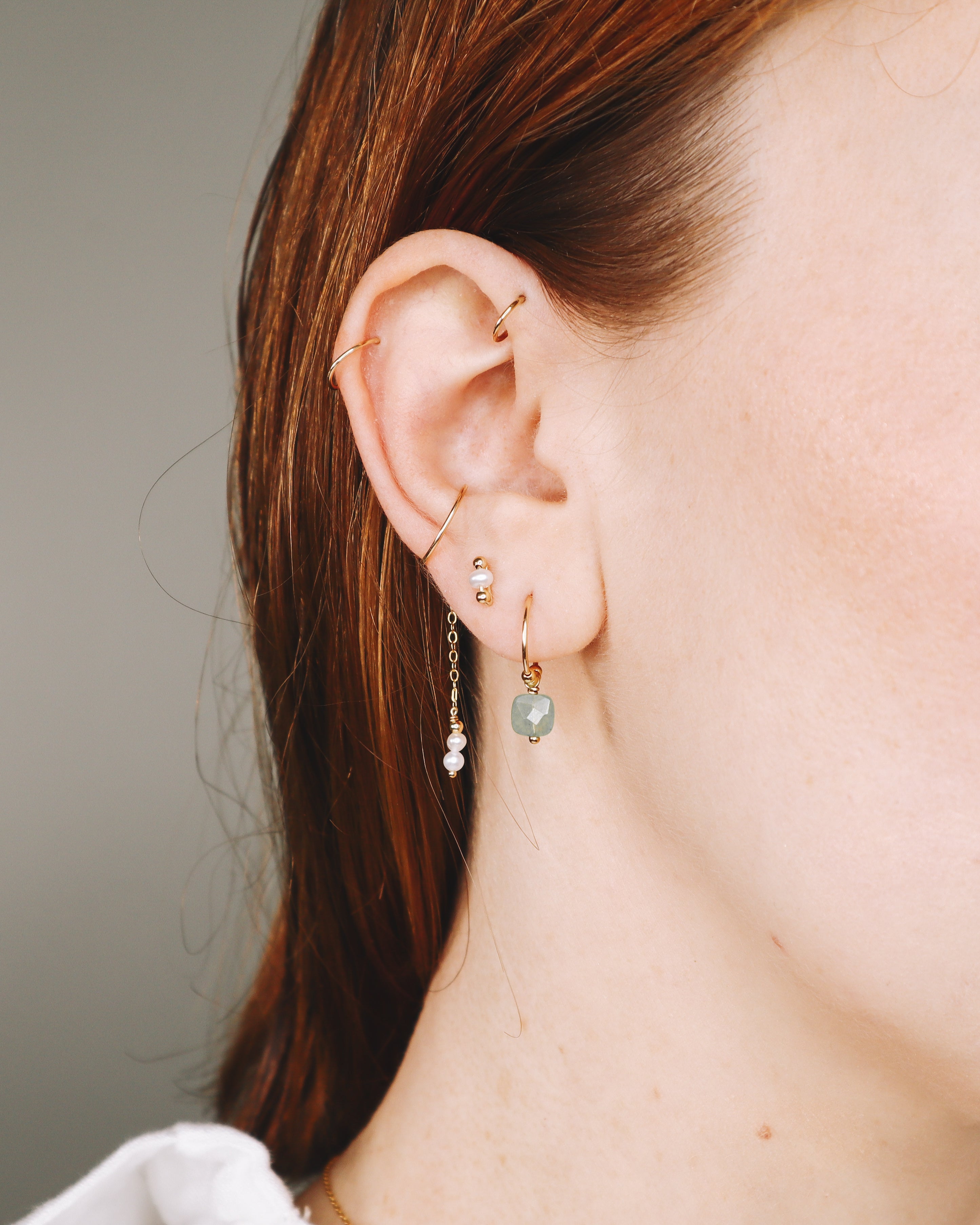 Fango vert - Boucles d'oreilles creoles pampilles aventurine verte or ou argent 
