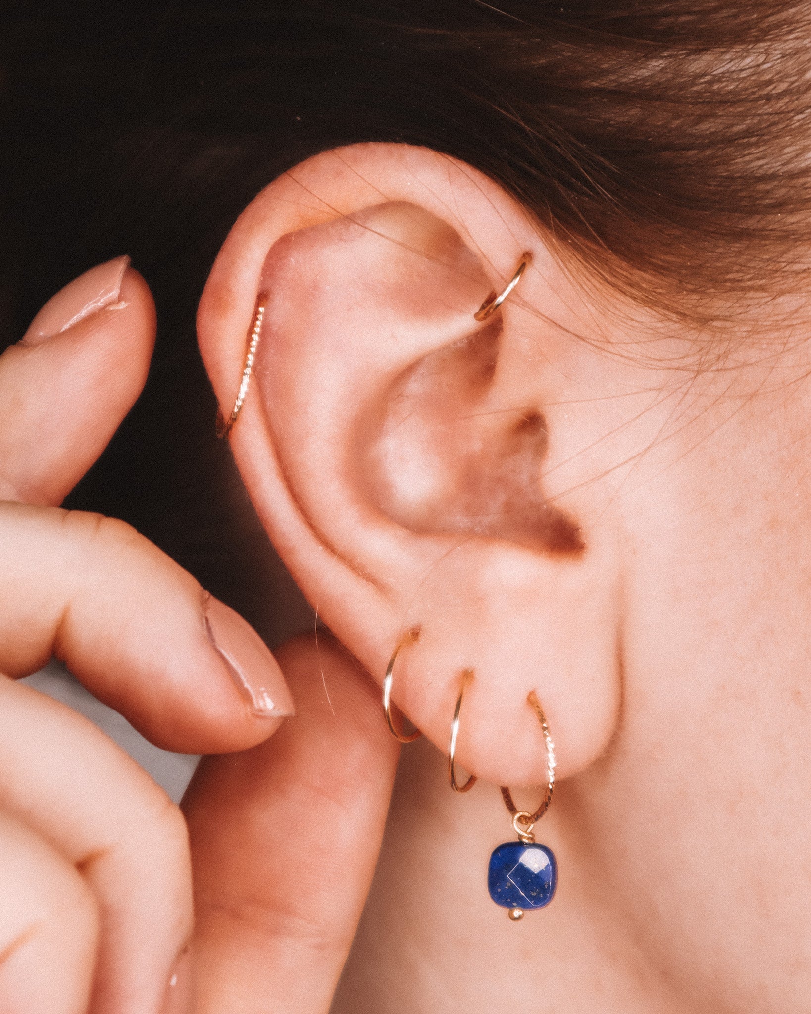Helix - Boucles d'oreilles puces demi rondes diamantees or ou argent 