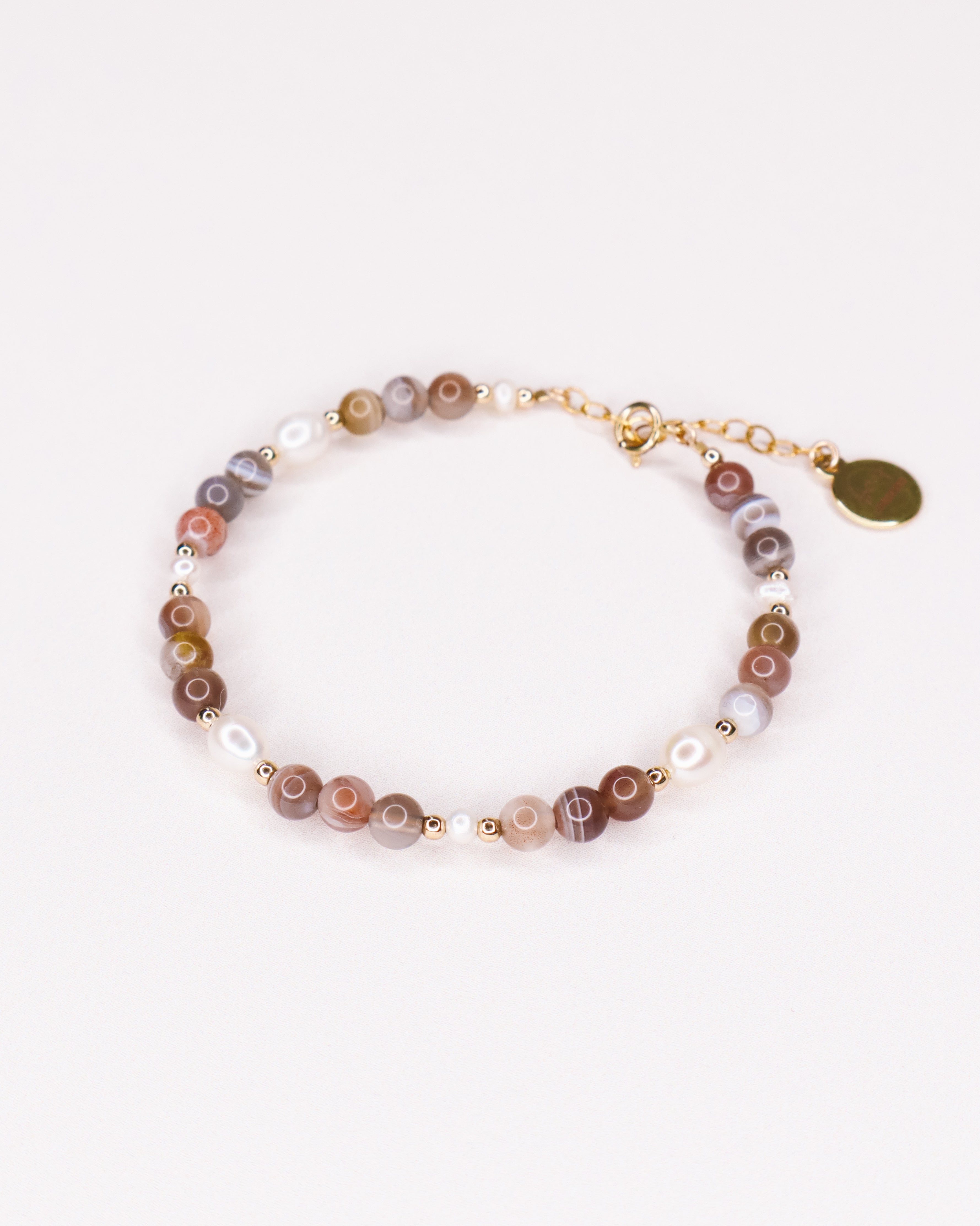 Iya - Bracelet perles femme agate botswana perle de culture or argent 