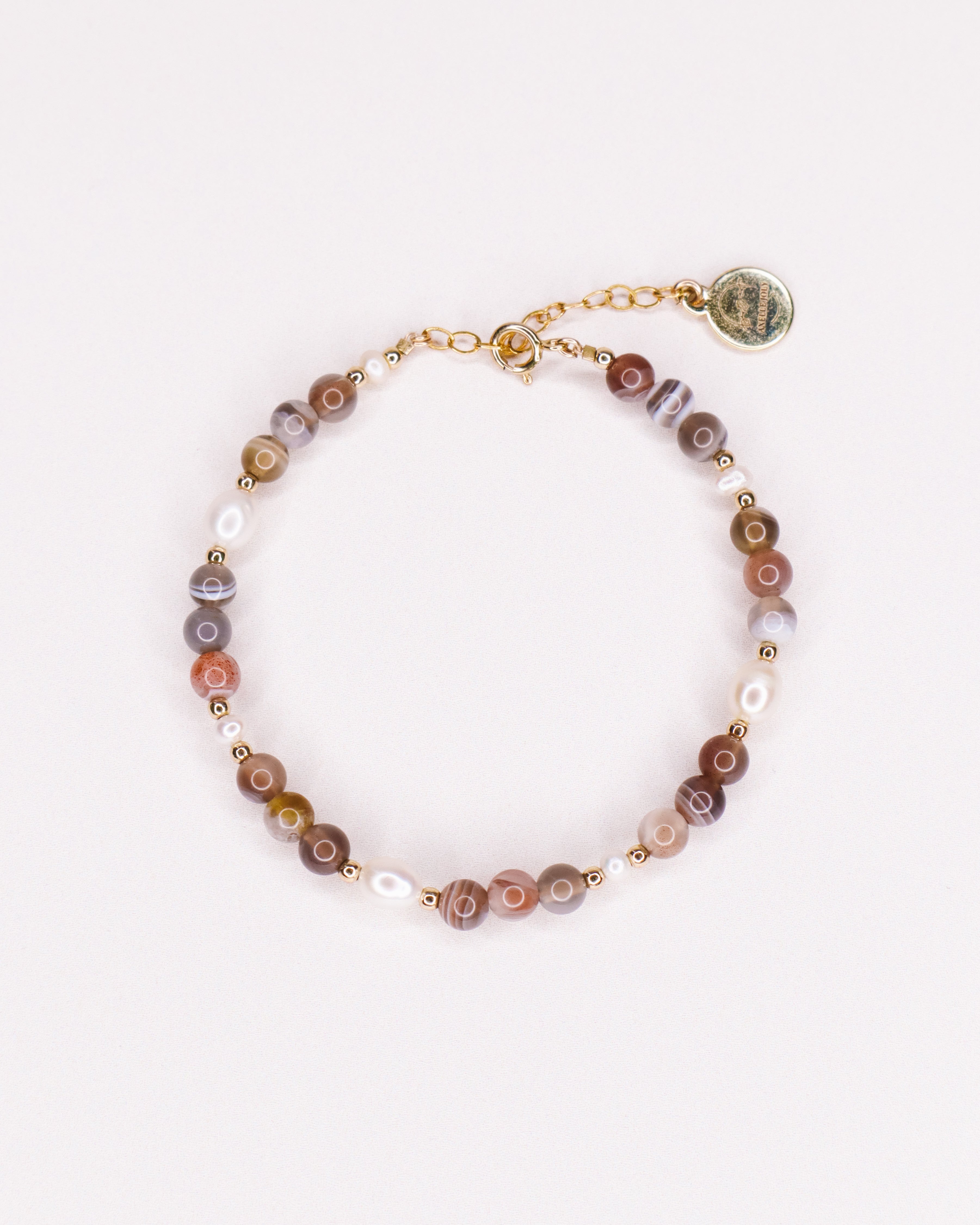 Iya - Bracelet perles femme agate botswana perle de culture or argent 
