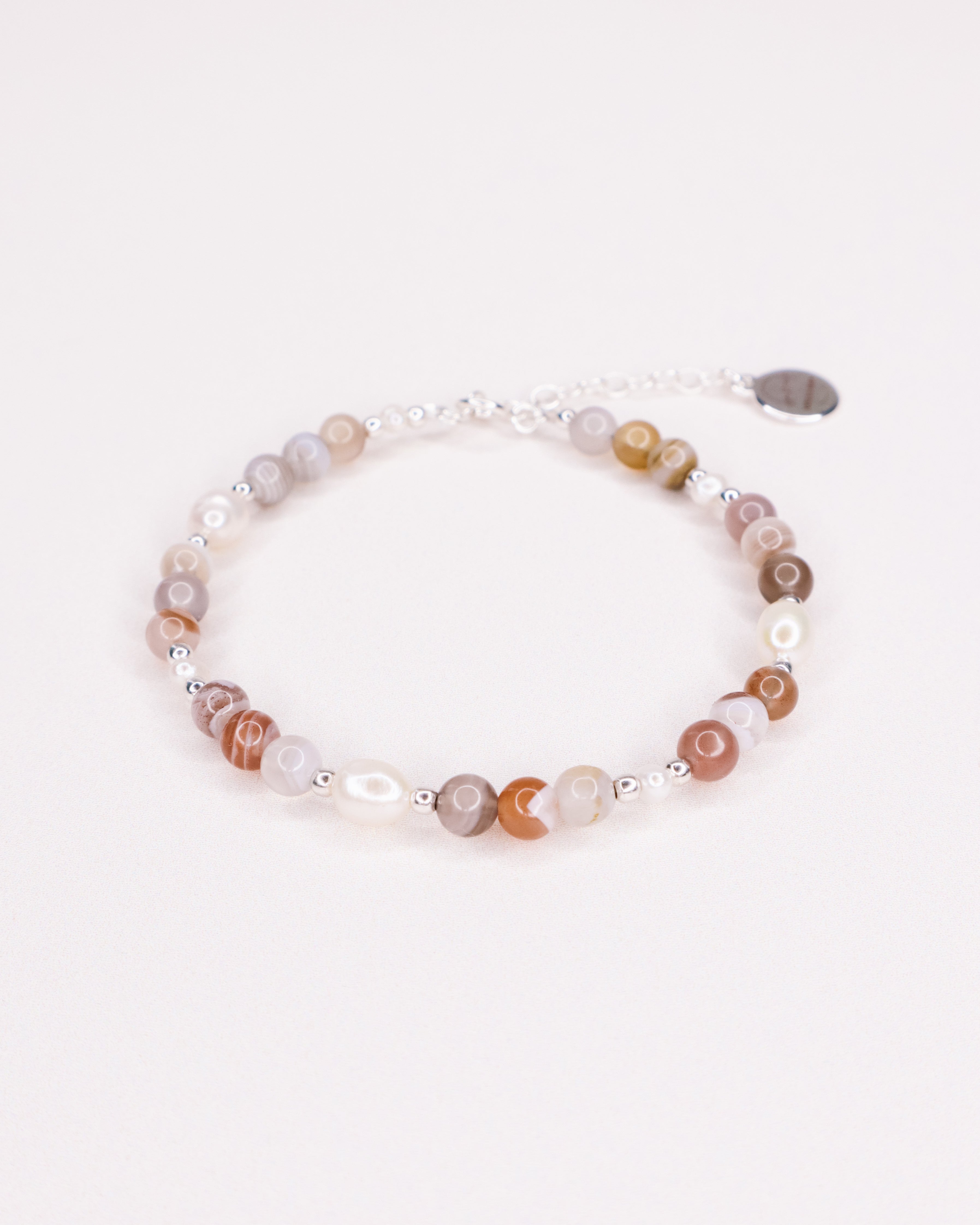 Iya - Bracelet perles femme agate botswana perle de culture or argent 