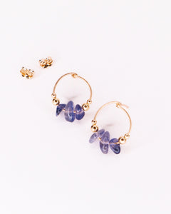 Nahon bleu - Boucles d'oreilles puces rondes pierre bleu or ou argent