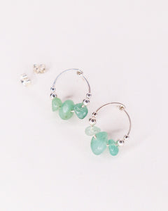 Nahon vert - Boucles d'oreilles femme puces rondes aventurine verte or argent 