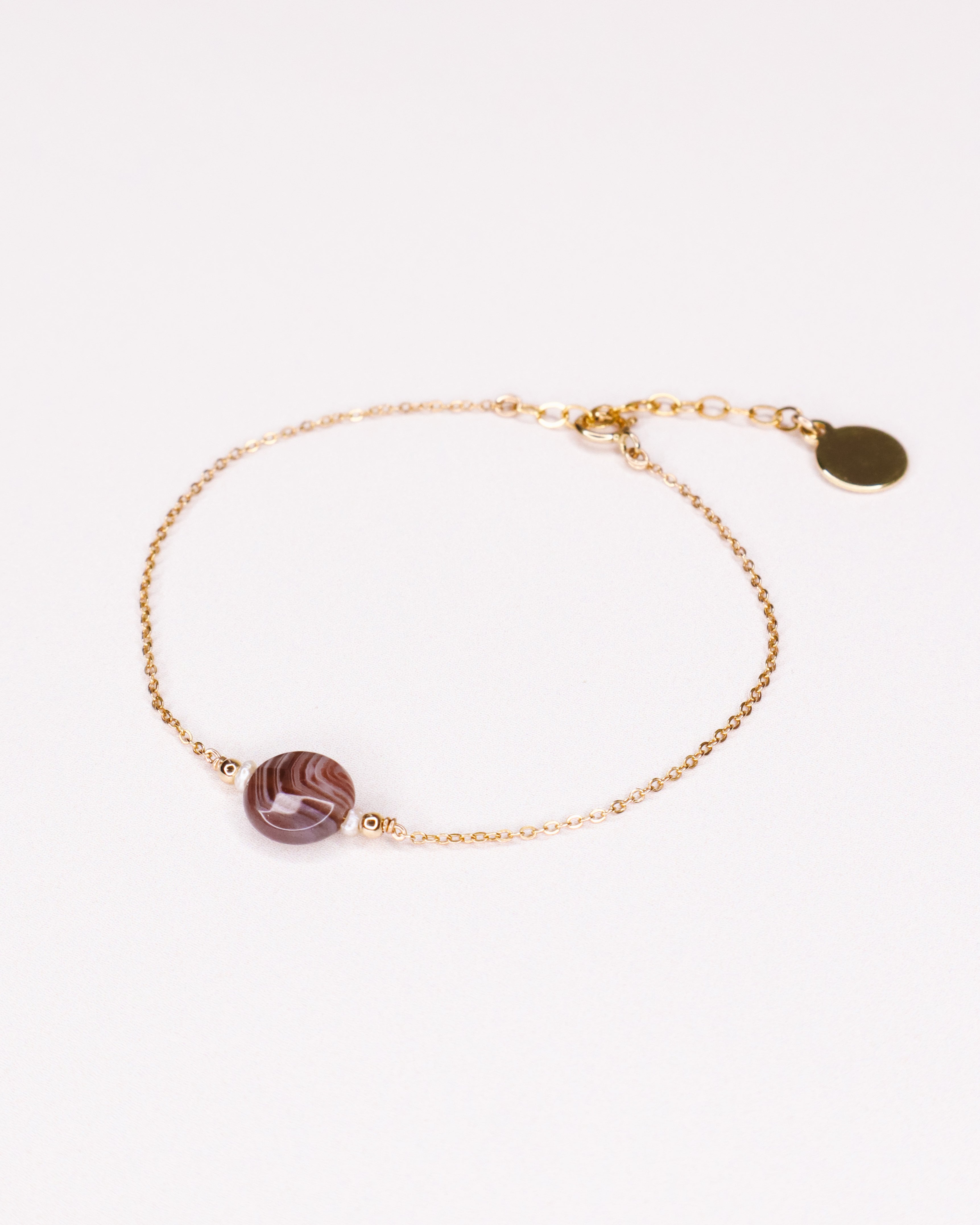 Nila - Bracelet femme agate botswana perle de culture or argent 