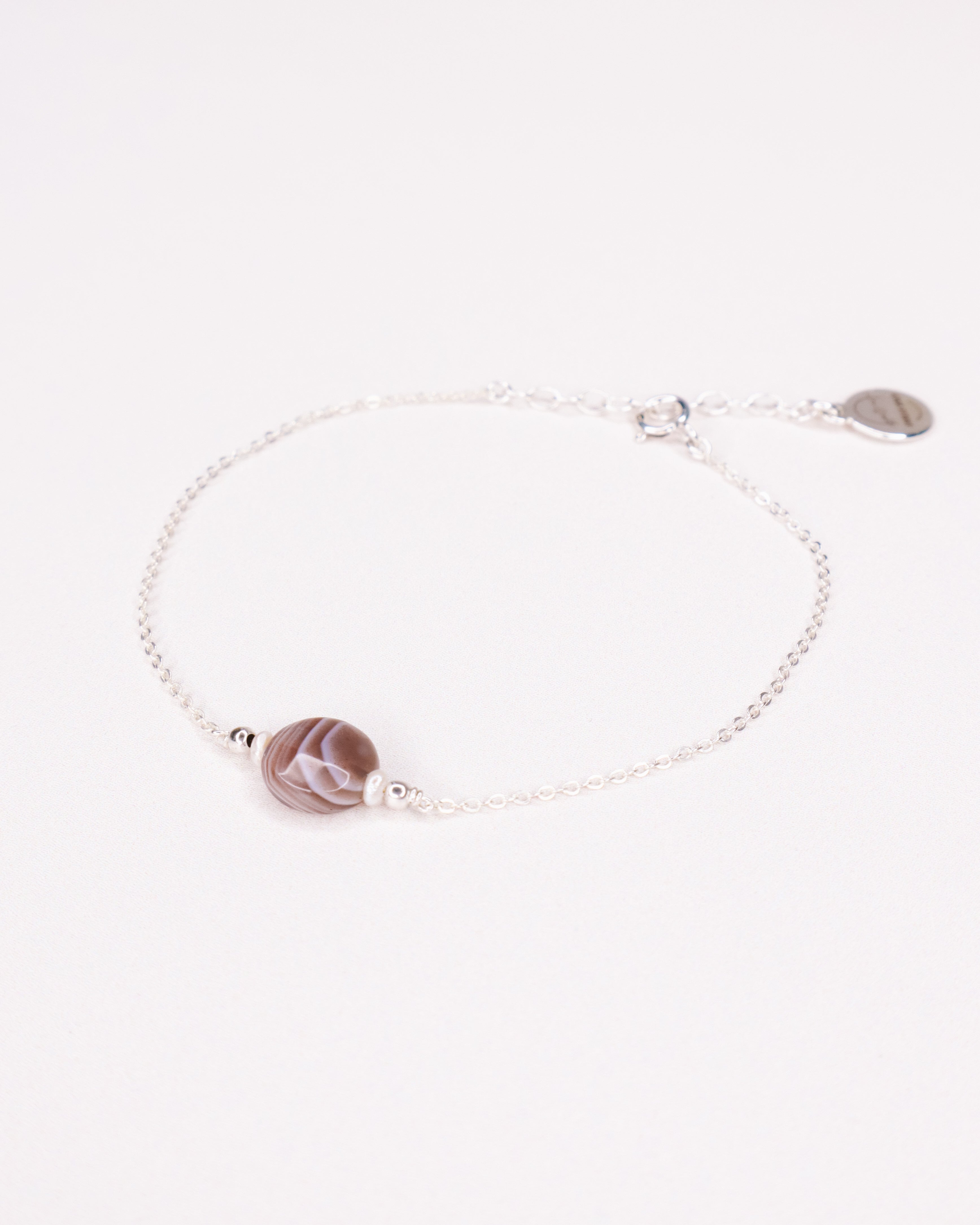 Nila - Bracelet femme agate botswana perle de culture or argent 