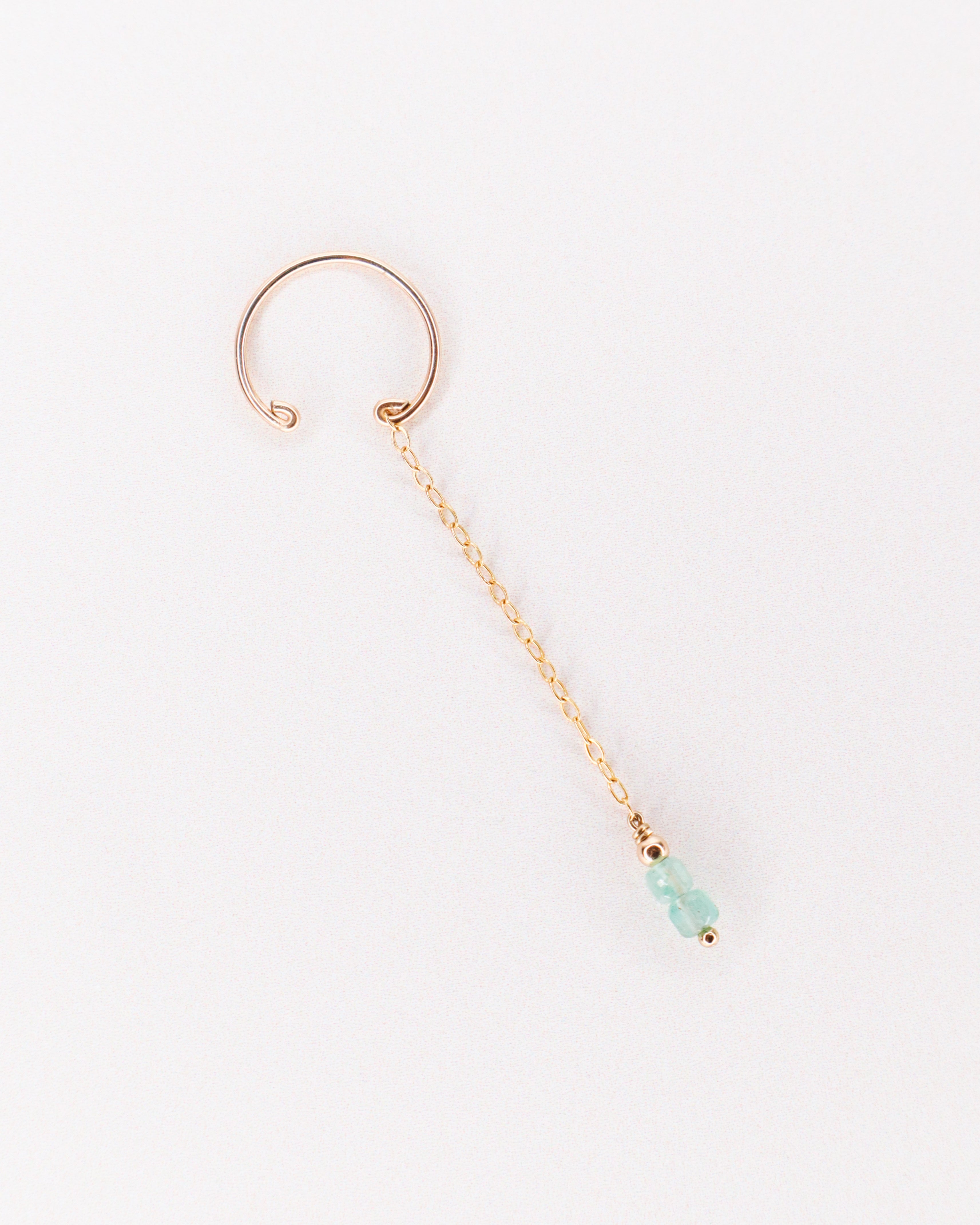 Orne vert - Faux piercing boucle d'oreille chaine aventurine verte or argent 