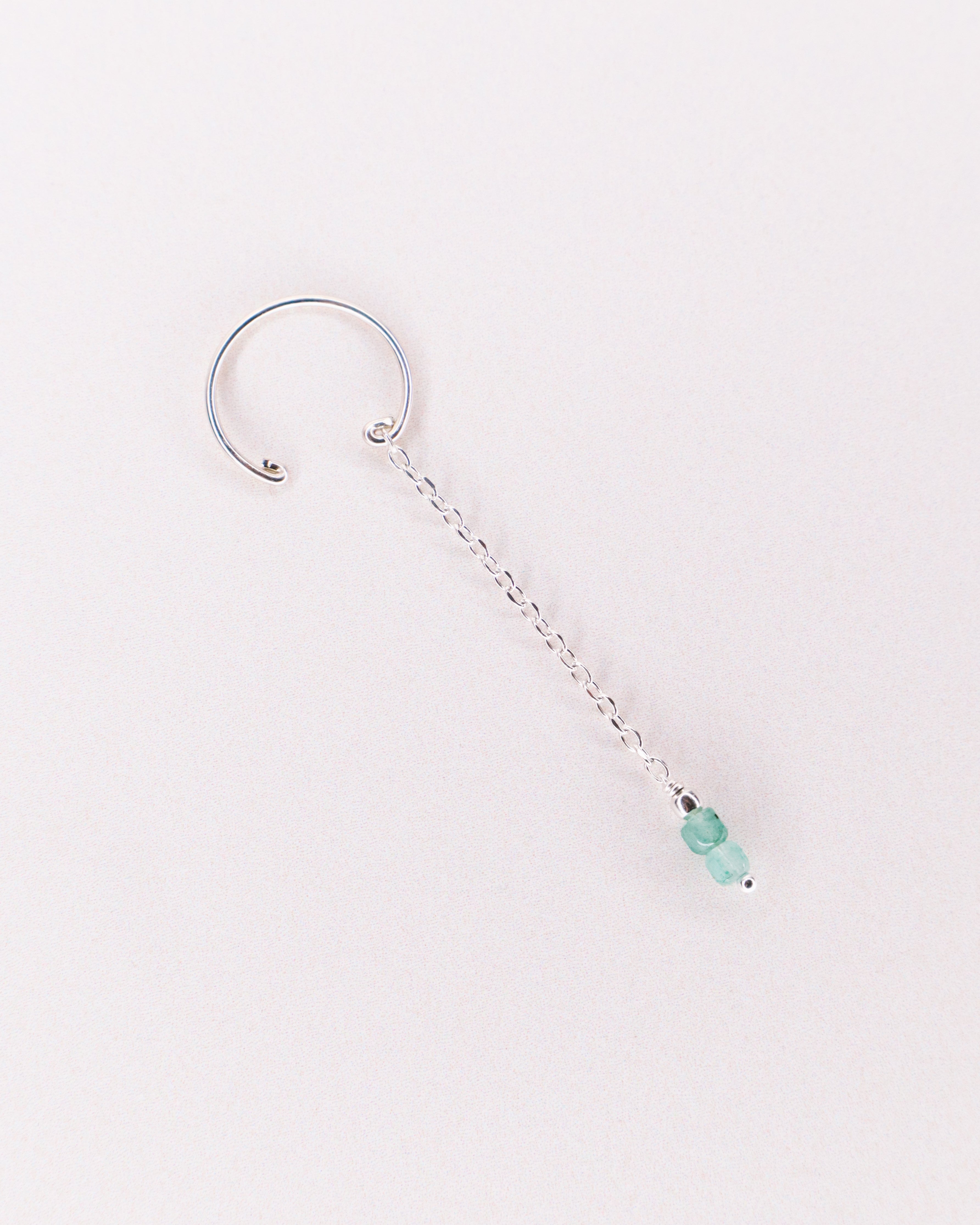 Orne vert - Faux piercing boucle d'oreille chaine aventurine verte or argent 
