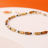 Oudis marron - bracelet perles homme jaspe paysage marron or argent 
